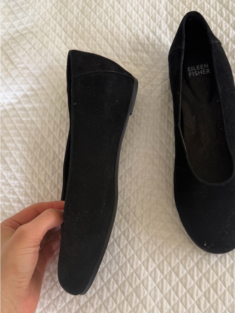 Eileen Fisher Black Suede Round-Toe Ballet Flats